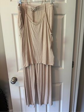 Sonoma Cream Lace-Trim Tank & Wide-Leg Pajama Set